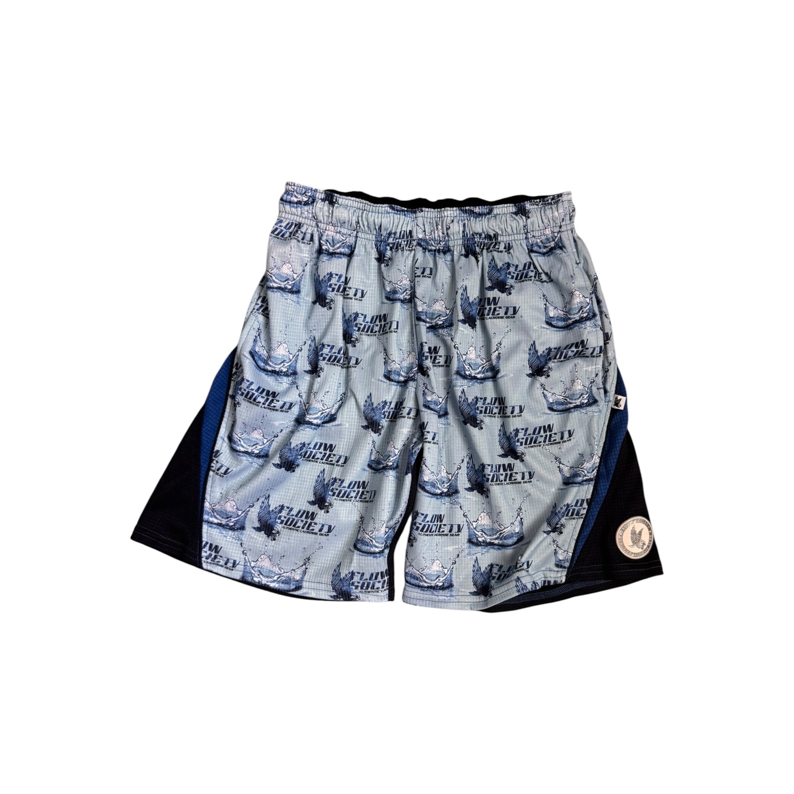 Flow Society Boys Youth Large Lacrosse Shorts Blue Black Splash Mesh Graphic L